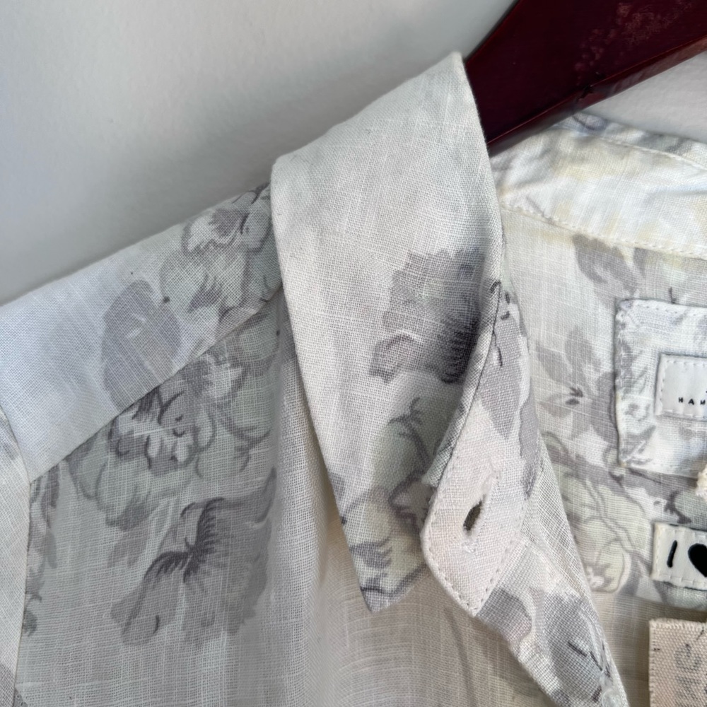 100% linen white dress with roses print. Long sleeve dress. Size 10 - Picture 12 of 14